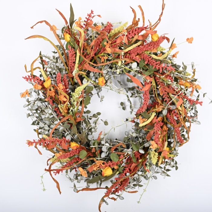 24" Farmhouse Artificial Eucalyptus Berry Fall Front Door Wreath For